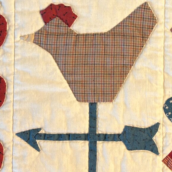 Handmade Folk Art CHICKEN Patchwork Appliqué Quilt Square Placemat Wall Hanging - Picture 2 of 12